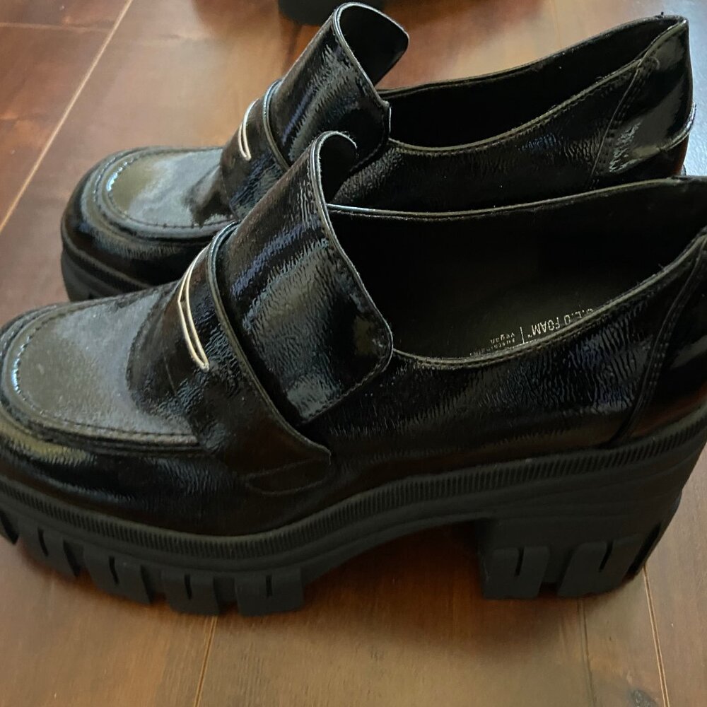 Call It Spring SEREENA High Heel Chunky Vegan Leather Loafers - Black - Picture 3 of 8